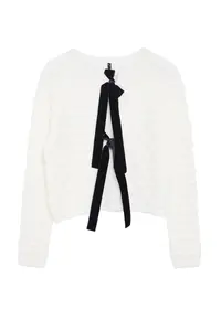 TRENDYOLMİLLA Ecru Soft textured Ribbon/Bow Detailed Knitwear Cardigan - Image 6