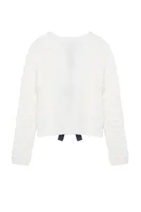 TRENDYOLMİLLA Ecru Soft textured Ribbon/Bow Detailed Knitwear Cardigan - Image 7