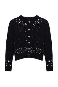 TRENDYOLMİLLA Black Crop Soft textured with bible Jacket Look Fitted/Bodysuit hugging Knitwear Cardigan - Image 6