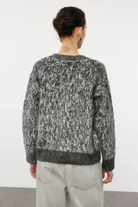 TRENDYOLMİLLA Anthracite Button Detailed Soft Textured Patterned Jacket Look Knitwear Cardigan - Image 6