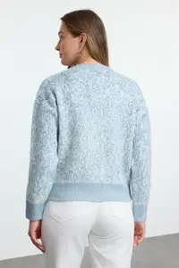 TRENDYOLMİLLA Mavi Button Detailed Soft Textured Patterned Jacket Look Knitwear Cardigan - Image 6