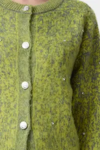 TRENDYOLMİLLA Gray Button Detailed Soft Textured Patterned Jacket Look Knitwear Cardigan - Image 4