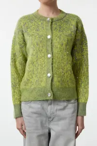 TRENDYOLMİLLA Gray Button Detailed Soft Textured Patterned Jacket Look Knitwear Cardigan - Image 5