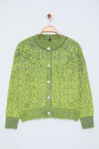 TRENDYOLMİLLA Gray Button Detailed Soft Textured Patterned Jacket Look Knitwear Cardigan - Image 7