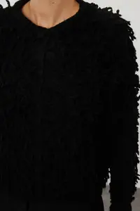 TRENDYOLMİLLA Black Soft textured Tasseled Coat Knitwear Cardigan - Image 5