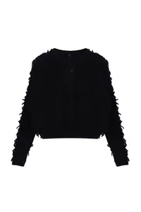 TRENDYOLMİLLA Black Soft textured Tasseled Coat Knitwear Cardigan - Image 7