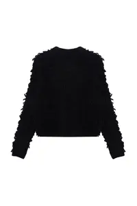 TRENDYOLMİLLA Black Soft textured Tasseled Coat Knitwear Cardigan - Image 8