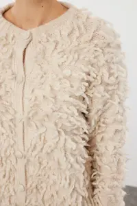 TRENDYOLMİLLA Stone Soft textured Tasseled Coat Knitwear Cardigan - Image 4