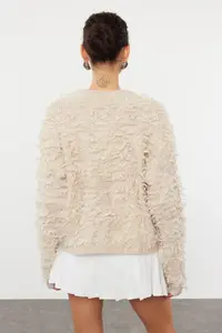 TRENDYOLMİLLA Stone Soft textured Tasseled Coat Knitwear Cardigan - Image 5