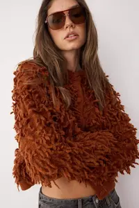 TRENDYOLMİLLA Tan Soft textured Tasseled Coat Knitwear Cardigan