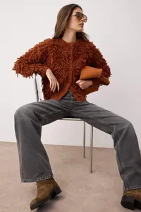 TRENDYOLMİLLA Tan Soft textured Tasseled Coat Knitwear Cardigan - Image 2