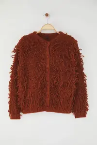 TRENDYOLMİLLA Tan Soft textured Tasseled Coat Knitwear Cardigan - Image 5