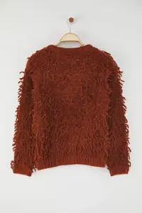 TRENDYOLMİLLA Tan Soft textured Tasseled Coat Knitwear Cardigan - Image 7