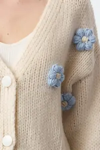 TRENDYOLMİLLA Stone Soft textured Rose Detailed Knitwear Cardigan - Image 3
