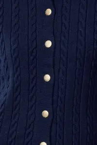 TRENDYOLMİLLA Navy Blue Premium/Special Thread Knitting Detailed Jacket Look Knitwear Cardigan - Image 3