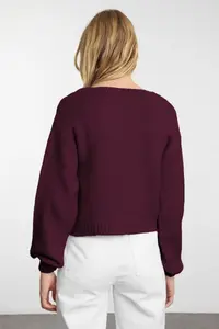 TRENDYOLMİLLA Burgundy Rose Detailed Knitwear Soft textured Cardigan - Image 5