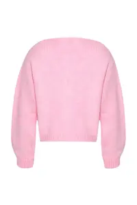 TRENDYOLMİLLA Powder Pink Rose Detailed Knitwear Soft textured Cardigan - Image 10