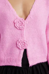 TRENDYOLMİLLA Powder Pink Rose Detailed Knitwear Soft textured Cardigan - Image 5