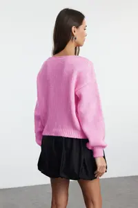 TRENDYOLMİLLA Powder Pink Rose Detailed Knitwear Soft textured Cardigan - Image 6
