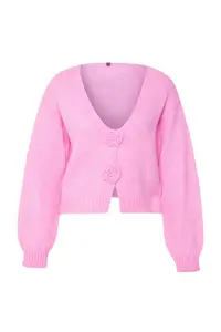 TRENDYOLMİLLA Powder Pink Rose Detailed Knitwear Soft textured Cardigan - Image 7