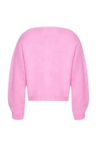 TRENDYOLMİLLA Powder Pink Rose Detailed Knitwear Soft textured Cardigan - Image 8