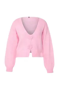TRENDYOLMİLLA Powder Pink Rose Detailed Knitwear Soft textured Cardigan - Image 9