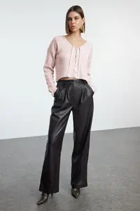 TRENDYOLMİLLA Pink Button Detailed Soft textured Binding Detailed Knitwear Cardigan - Image 2