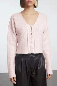 TRENDYOLMİLLA Pink Button Detailed Soft textured Binding Detailed Knitwear Cardigan - Image 3