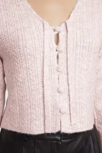 TRENDYOLMİLLA Pink Button Detailed Soft textured Binding Detailed Knitwear Cardigan - Image 4