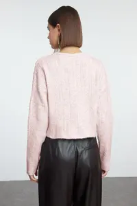 TRENDYOLMİLLA Pink Button Detailed Soft textured Binding Detailed Knitwear Cardigan - Image 5