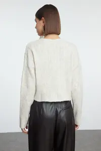 TRENDYOLMİLLA Stone Button Detailed Crop Soft textured Binding Detailed Knitwear Cardigan - Image 5