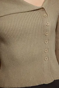 TRENDYOLMİLLA Beige Mercerized Look Premium Yarn/Special Yarn Fitted/Bodysuit hugging Knitwear Cardigan - Image 4