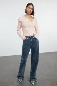 TRENDYOLMİLLA Powder Pink Mercerized Look Premium Yarn/Special Yarn Fitted/Bodysuit hugging Knitwear Cardigan - Image 2