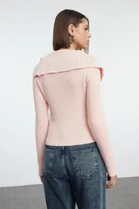 TRENDYOLMİLLA Powder Pink Mercerized Look Premium Yarn/Special Yarn Fitted/Bodysuit hugging Knitwear Cardigan - Image 5