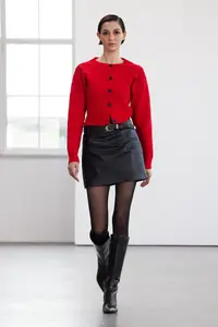 TRENDYOLMİLLA Red Crop Soft textured Rose Knitted Jacket Look Knitwear Cardigan - Image 2