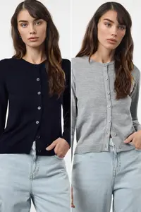 TRENDYOLMİLLA Navy Blue-Gray 2 Sets Paket Crew Neck Knitwear Cardigan