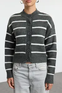 TRENDYOLMİLLA Black-Anthracite Soft textured 2 Sets Pack Crew Neck Knitwear Cardigan - Image 5