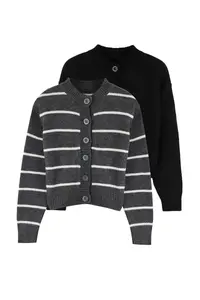 TRENDYOLMİLLA Black-Anthracite Soft textured 2 Sets Pack Crew Neck Knitwear Cardigan - Image 7