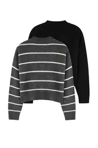 TRENDYOLMİLLA Black-Anthracite Soft textured 2 Sets Pack Crew Neck Knitwear Cardigan - Image 8