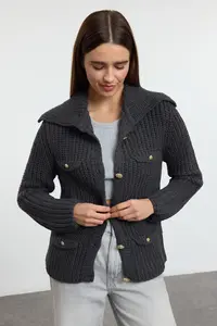 TRENDYOLMİLLA Anthracite Pocket Detail Knitwear Cardigan