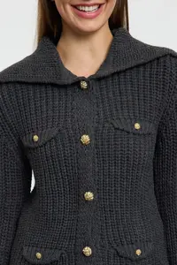 TRENDYOLMİLLA Anthracite Pocket Detail Knitwear Cardigan - Image 3