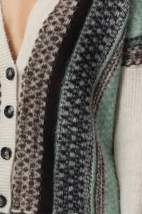 TRENDYOLMİLLA Ecru Wide Pattern Soft textured Patterned V-neck Knitwear Cardigan - Image 4