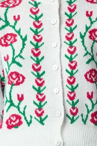 TRENDYOLMİLLA Ecru Soft textured Floral Knitwear Cardigan - Image 3