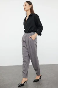 TRENDYOLMİLLA Gray Premium Stitching Detailed Elastic Waist High Waist Balloon jeans - Image 2