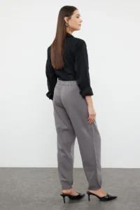TRENDYOLMİLLA Gray Premium Stitching Detailed Elastic Waist High Waist Balloon jeans - Image 5