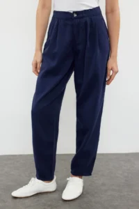 TRENDYOLMİLLA Navy Blue Premium Stitching Detailed Elastic Waist High Waist Balloon jeans - Image 3