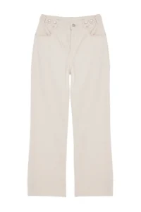TRENDYOLMİLLA Ecru Waist Detailed High Waist Wide Leg Wide Leg 100% Cotton Non-Stretch jeans - Image 6