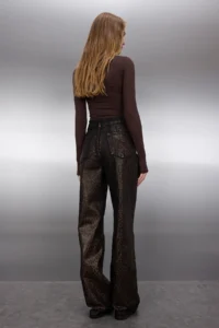 TRENDYOLMİLLA Brown Leopard foil Printed High Waist Wide Leg jeans - Image 4