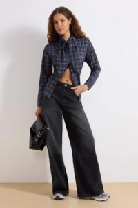 TRENDYOLMİLLA Black High Waist Ekstra Wide Leg Palazzo Pants Wide Leg 100% Cotton Non-Stretch jeans