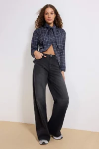 TRENDYOLMİLLA Black High Waist Ekstra Wide Leg Palazzo Pants Wide Leg 100% Cotton Non-Stretch jeans - Image 2